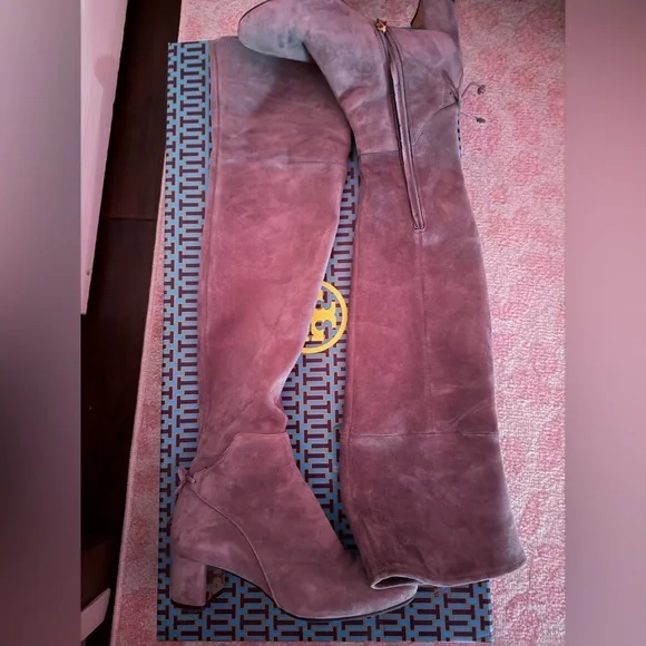 Tory Burch Laila 45mm Over The Knee Boot Stretch Suede Carbon - Picture 6 of 11